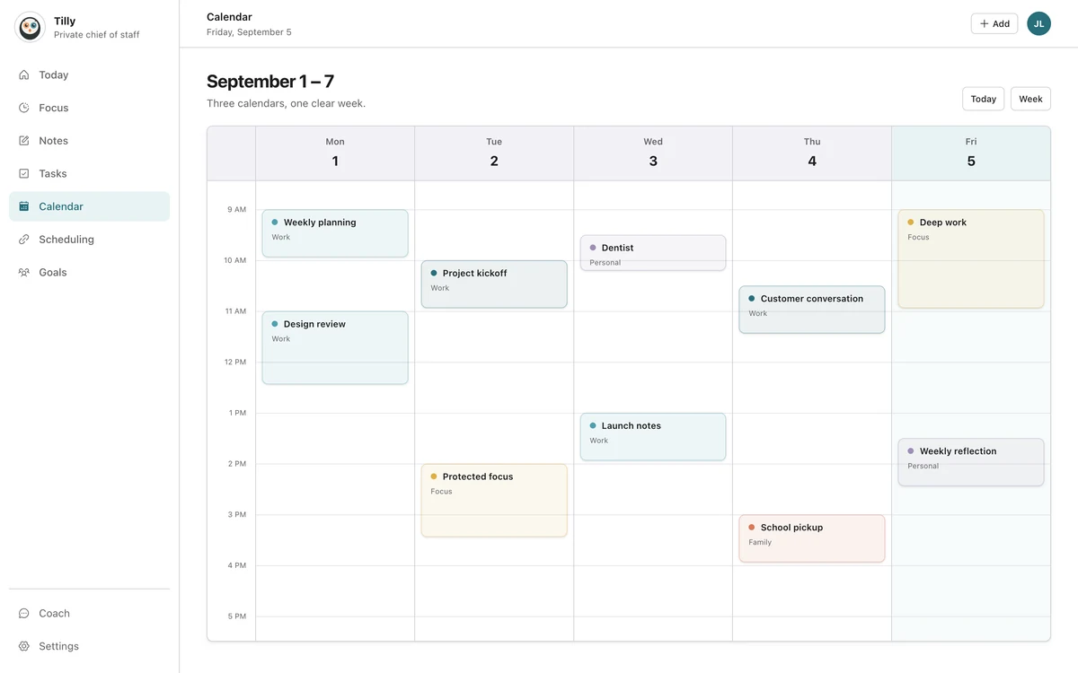 Tilly weekly planner on the web